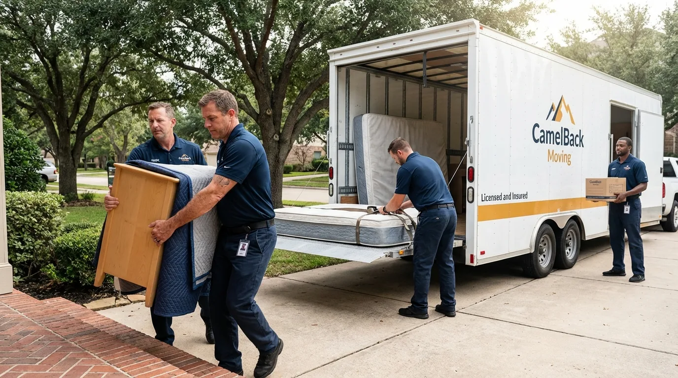 Crew loading residential truck for cross-state move from Winnfield, LA