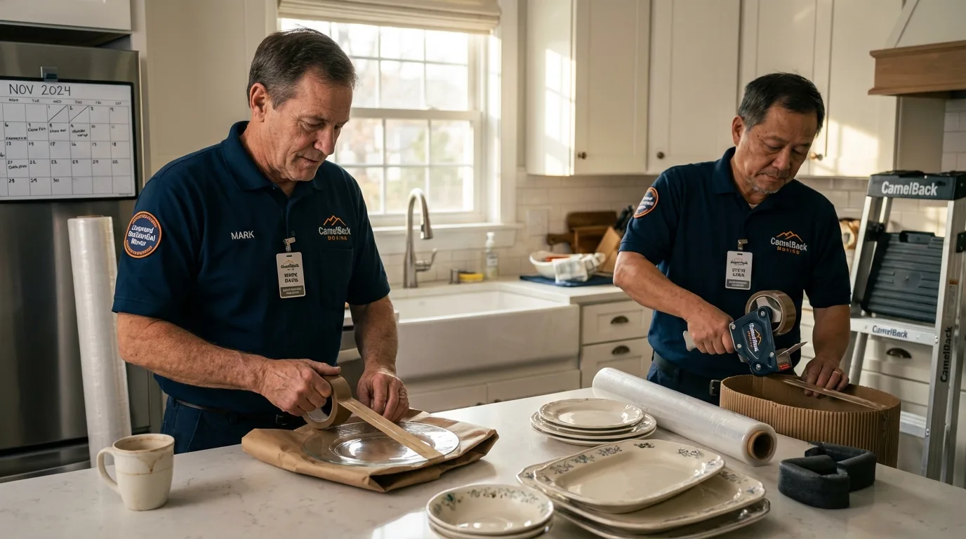 Professional crew packing kitchen dishware in Winnfield, LA